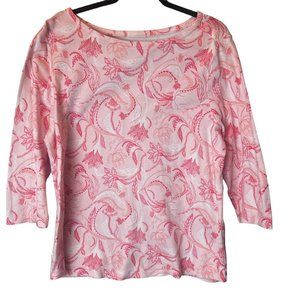 Charter Club Supima Cotton  T-Shirt Floral-Print 3/4 Sleeve Top PinkWhite Sz XXL